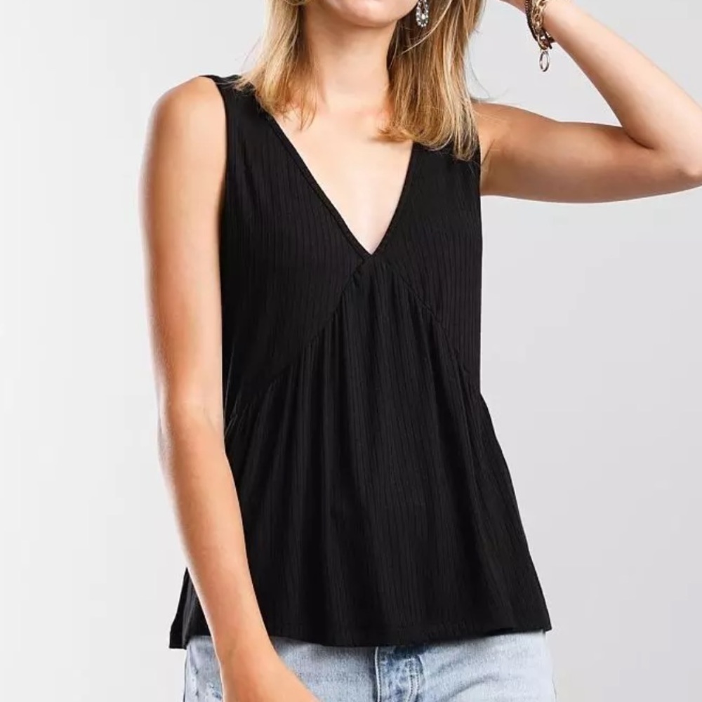 BKE Flowy Ruffle Babydoll Tank Top black